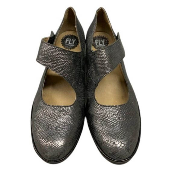 Fly London Lato Mary Jane Wedge Shoes Women’s Mousse Leather Gray Size 10 EUR 4 - Picture 1 of 13